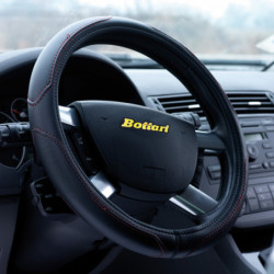 Coprivolante "ROAD" nero/rosso in simil pelle 37/39CM cuciture a vista